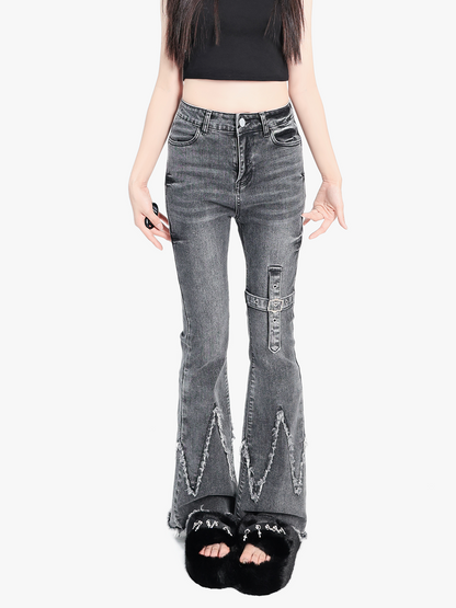 Dark Pants Osh Flared Denim Damage