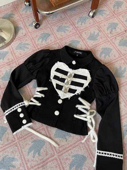 Puff Ram Spitzen-Beinoberteil mit Gürtelärmeln und Rüschen