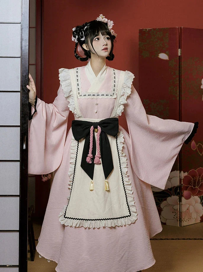 Kleid Schleife Maid Retro Rüschen Groß