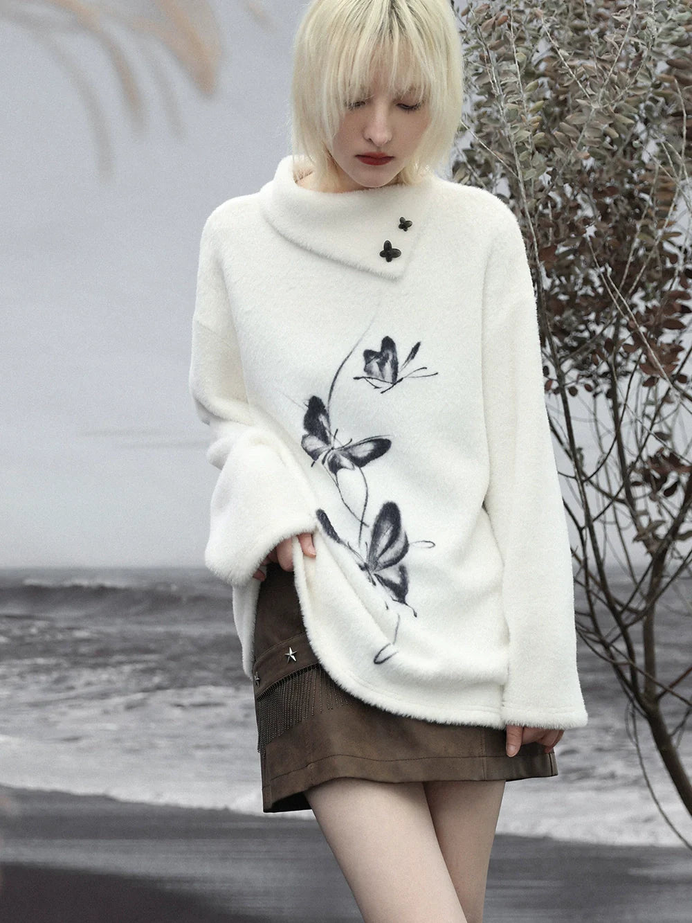 Pure Mink Mode Butterfly Top White