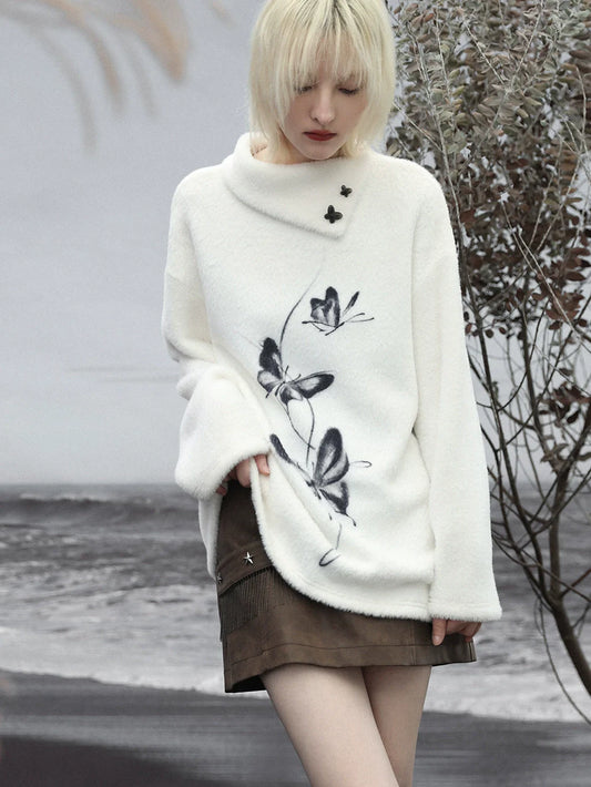 Pure Mink Mode Schmetterlingstop Weiß