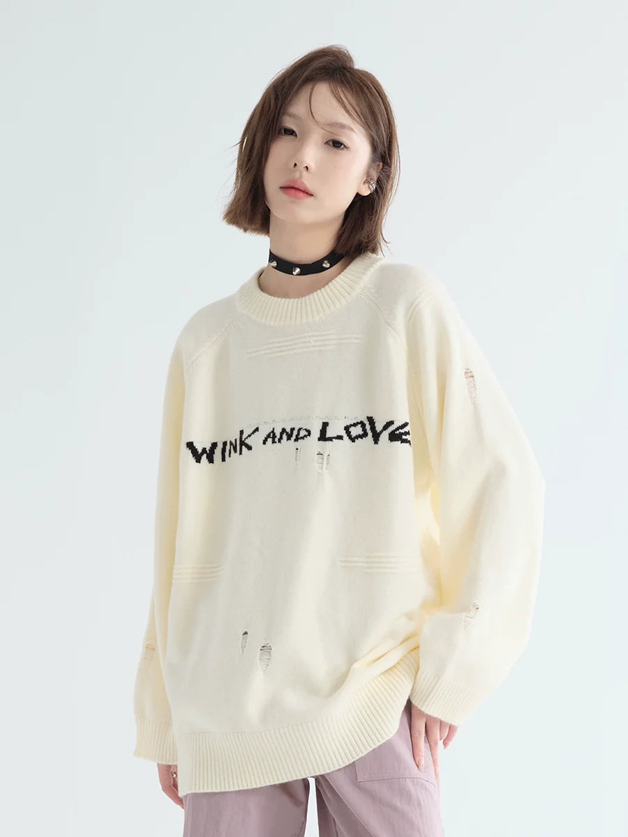 Neck Loose Sweater Round Logo Casual