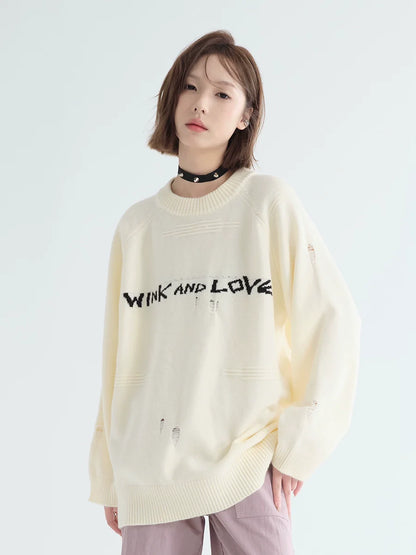 Neck Loose Sweater Round Logo Casual