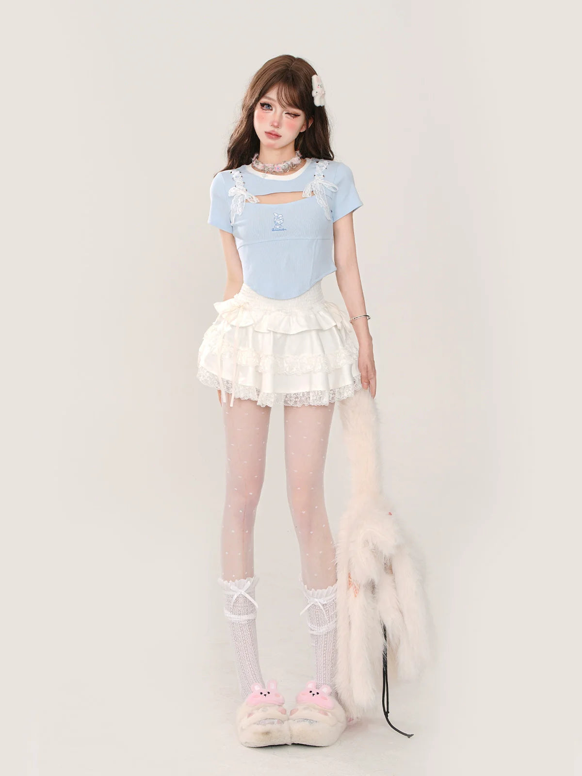 Spitzentop Blau Slim Open