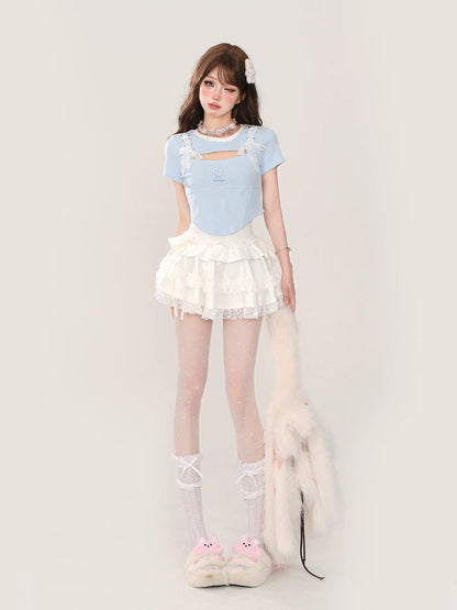 Spitzentop Blau Slim Open