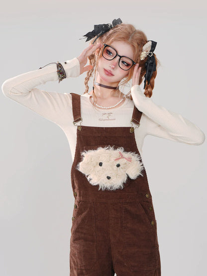 Little Dog Dark Retro Overalls Cutie Brown