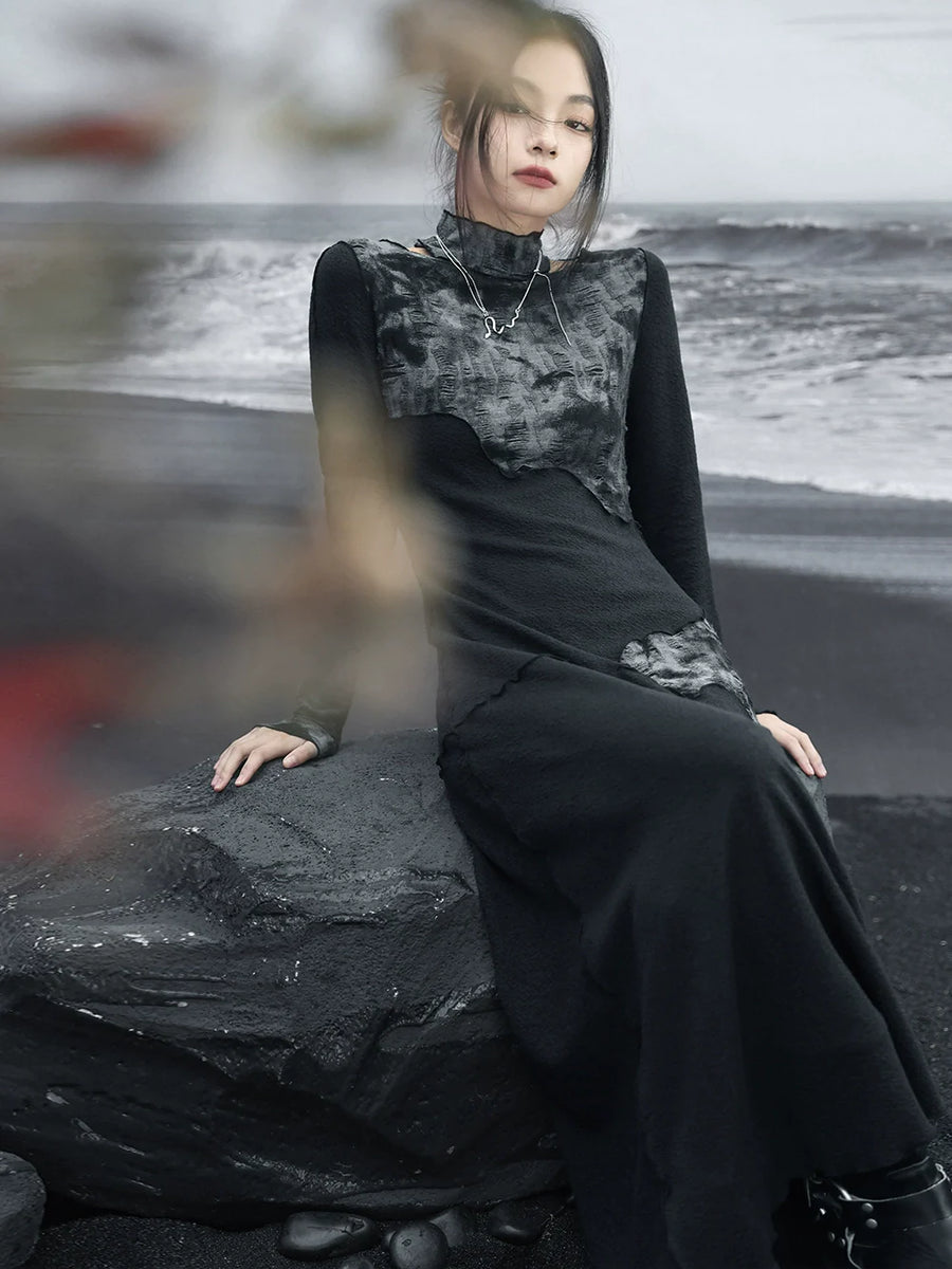 Couleur intérieure contrastée Embouteillage Robe haute Extrémité texturée