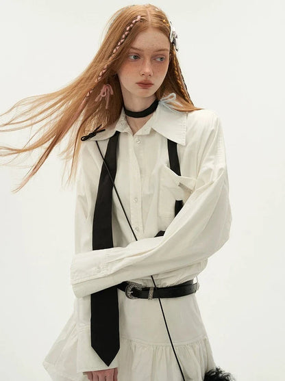 Kleid Rüschenhemd Revers Slim