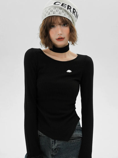 Slim Neck Fur T Collar Mode Long Sleeve