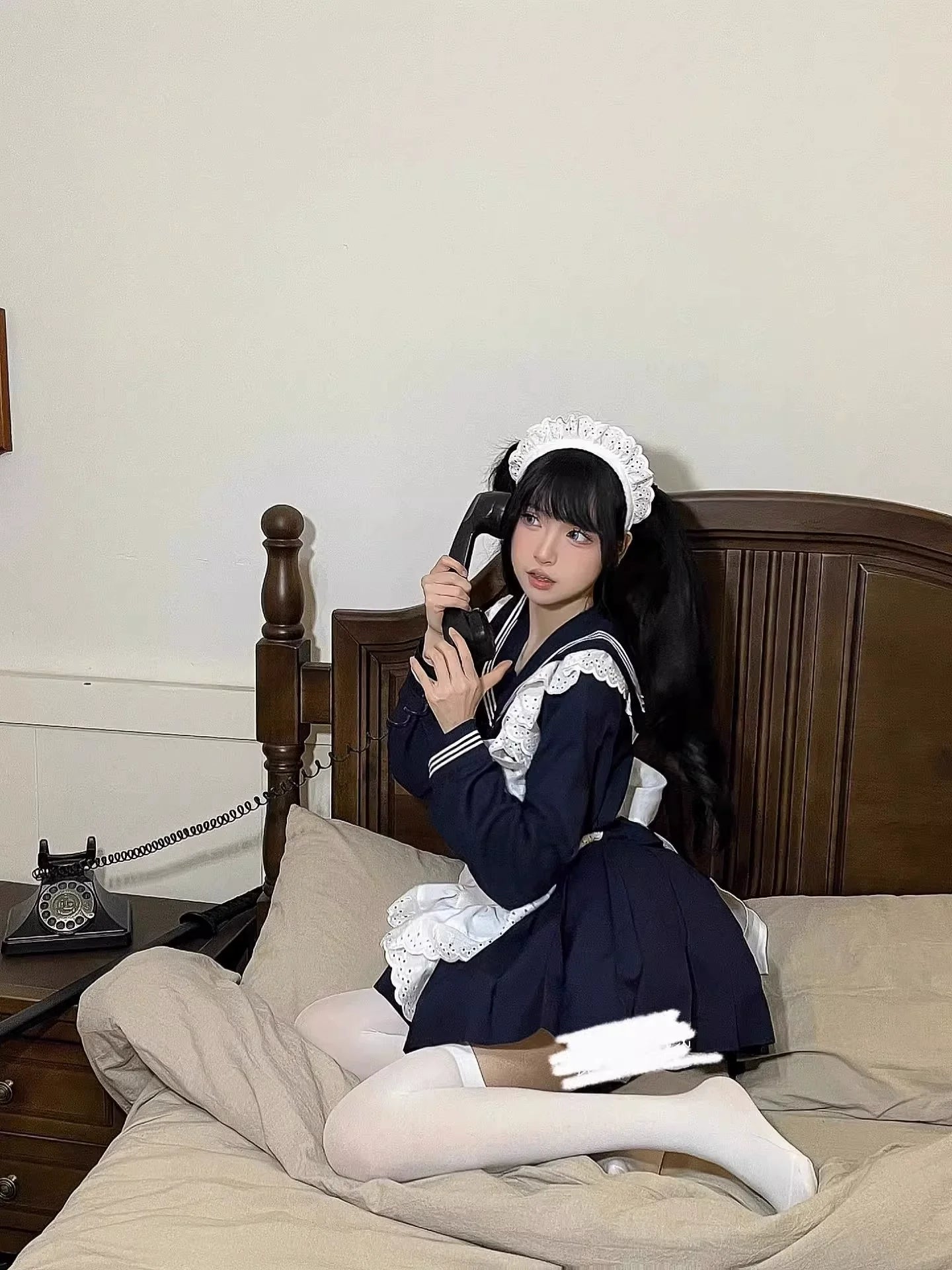 Ribbon Sailor Dress Frilled Apron