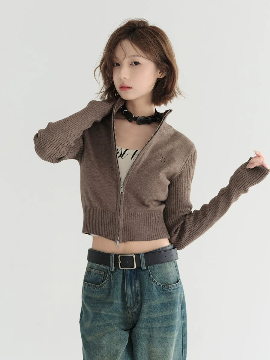 Top Collar Short Cardigan Stand Knit