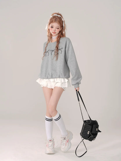 Sweatshirt mit Schleife und süßem Halsausschnitt