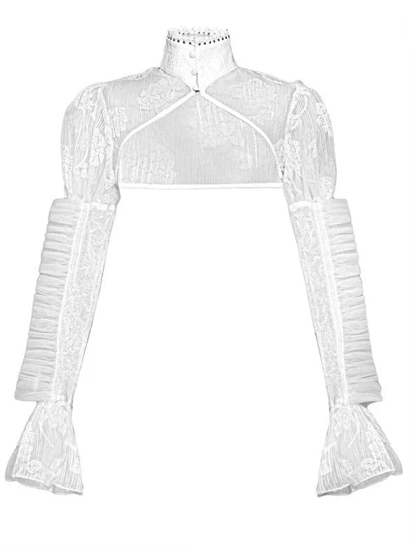 Schlafender Stand Gothic Kragen Chiffon Jacke Puff Weiß Kurz Alice Sheer Ärmel