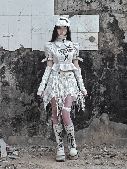 White Asymmetrical Jellyfish Pure Skirt