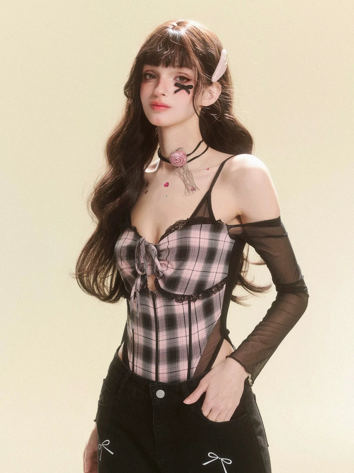 Black Check Sheer Top
