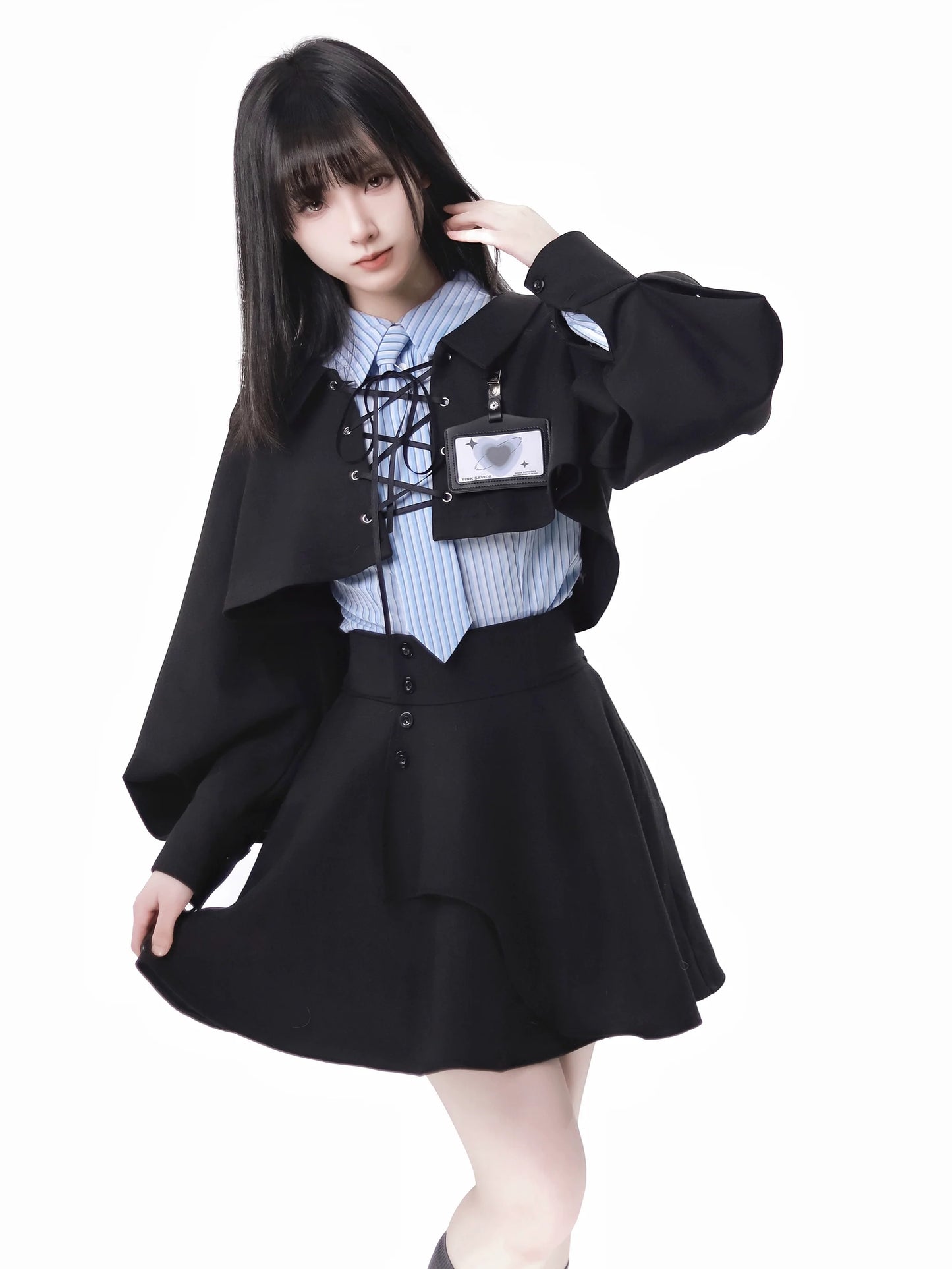 Blau-schwarz gestreifter Collegeanzug