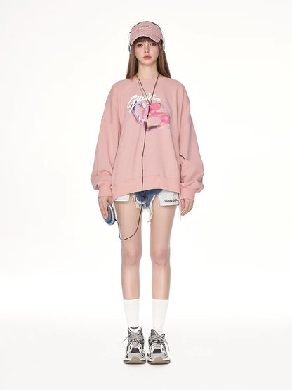 Retro süßes Sweatshirt Logo Pinky Over