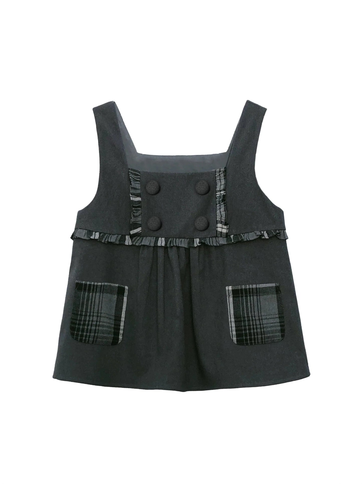 フリル風チェックスカート フリルスーツ+リボン ホワイトカレッジオリジナルシャツ フリル+ベスト