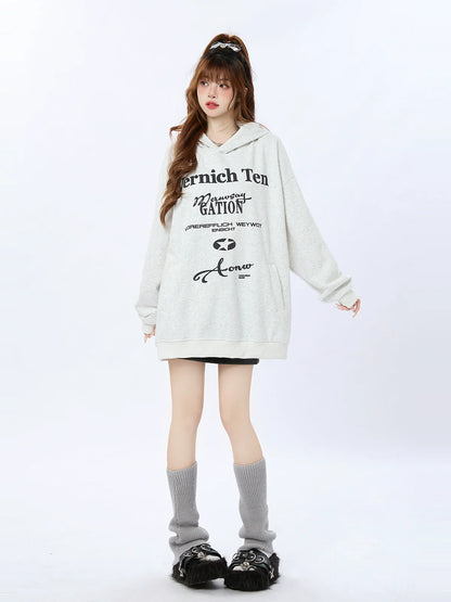 Kapuzenpullover mit amerikanischem Retro-Print und Buchstaben