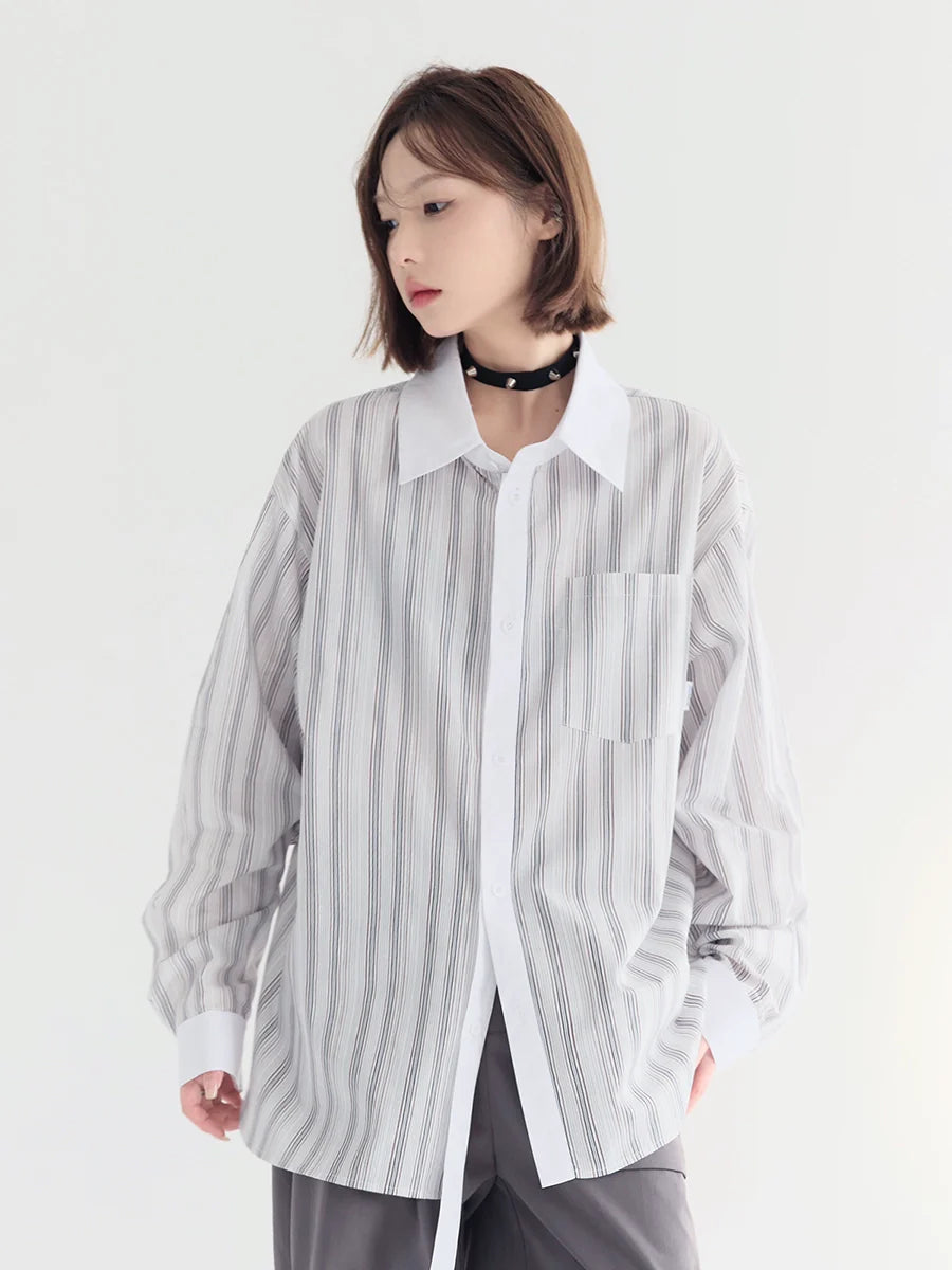 Shirt Striped Loose Sheer