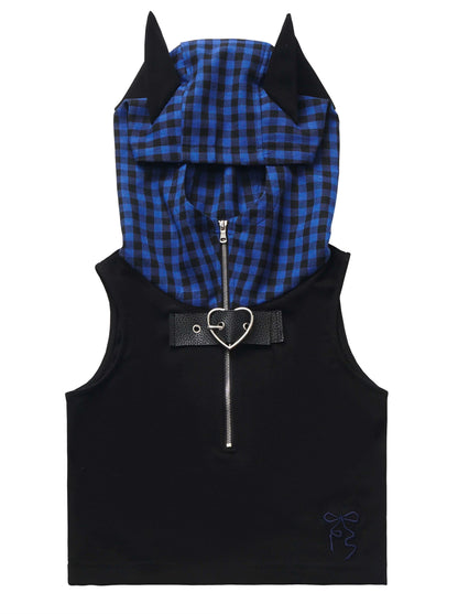 キャットブルーフィーディチェック耳デザインスーツサマーステッチストラップ