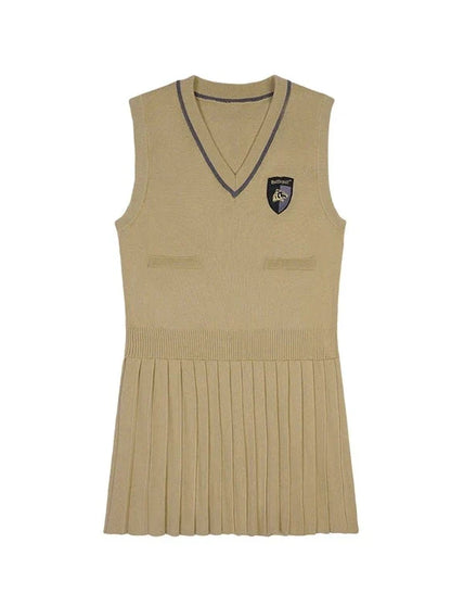 Pleated Sleeveless Knit Dress College