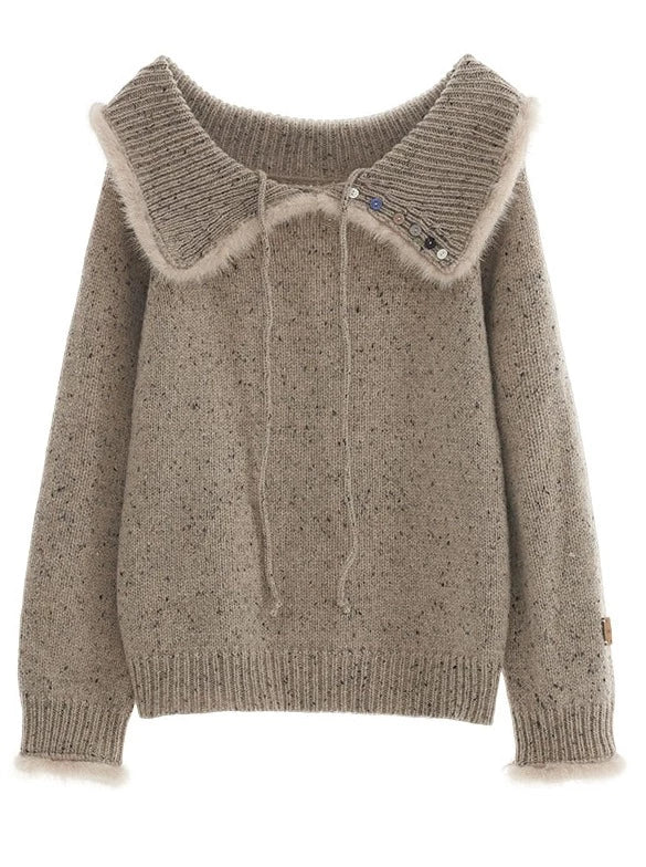 Knit Button Sweater One-shoulder