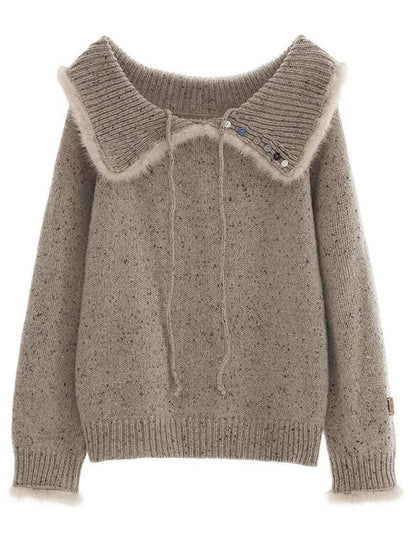 Knit Button Sweater One-shoulder