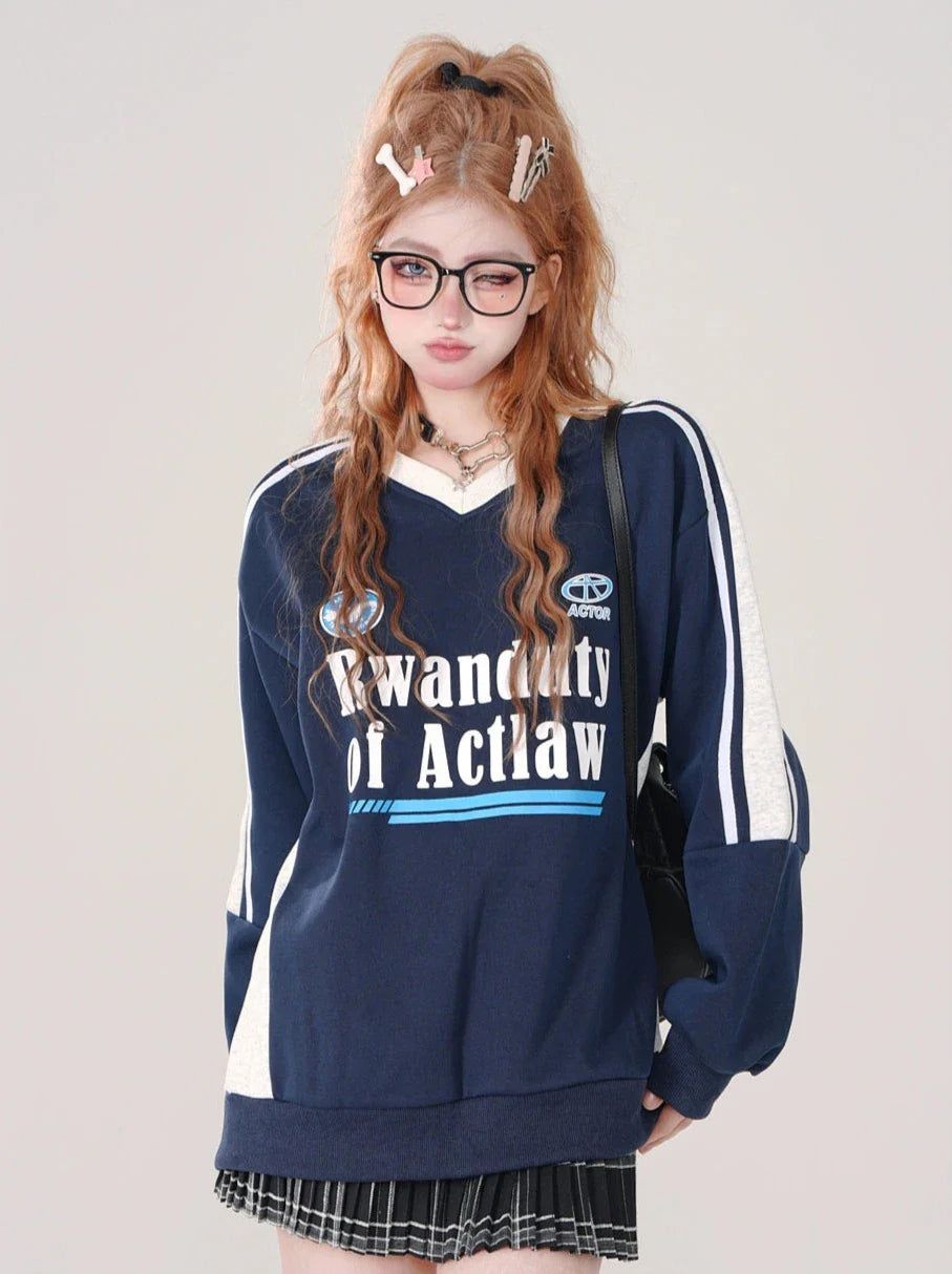 Pullover V-Ausschnitt Retro Sweat Sporty