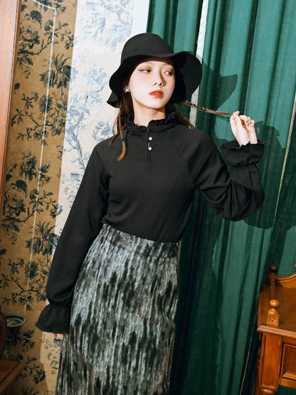 袖フリルシャツ スタンドチャイナカラー ランタン