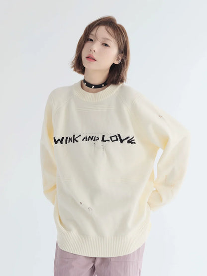 Neck Loose Sweater Round Logo Casual