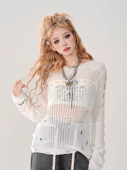 サマーニット + チューブトップ 透かし彫り シアー リップド