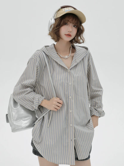 Halo Shirt Girly Over Striped Hoodie