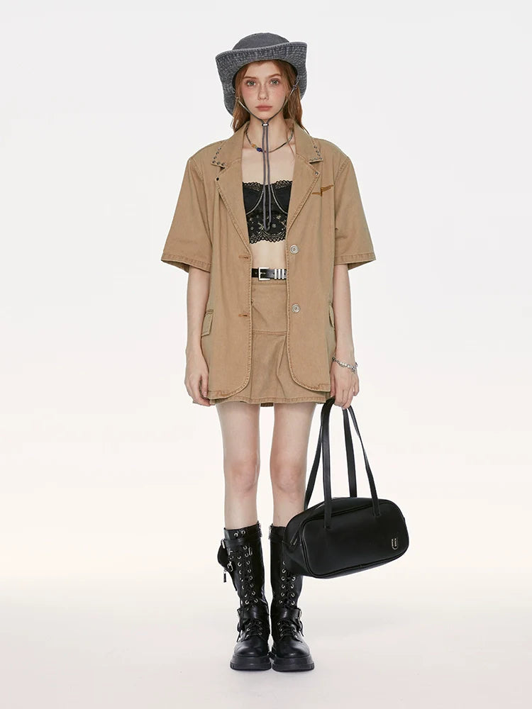 スタイル カーキジャケット デニムウエストランド