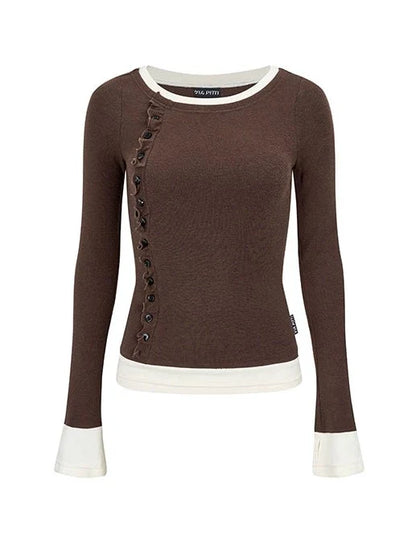 ステッチラウンドネックフェイクツーピースセーター