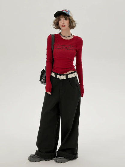 Letter American Slim Design Red T Short Long Cut