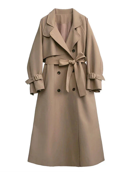 トレンチカーキエレガントコートスタイルレトロブリティッシュ