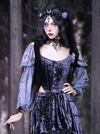 トップルナゴシックリボンコルセットショルダーベルベット