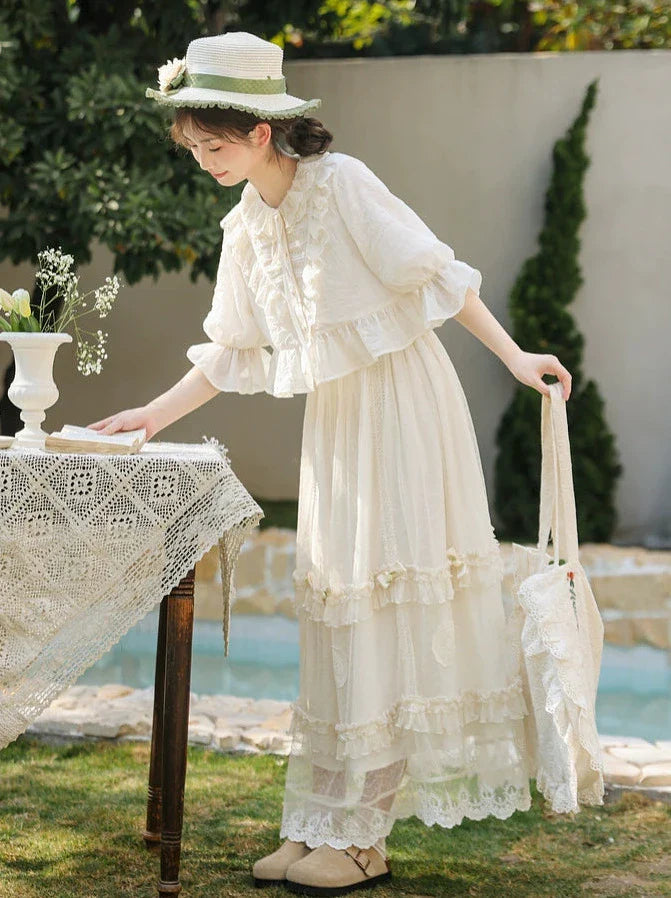 Rock Shirt Spitze Wald Französisch Stufen Aprikose