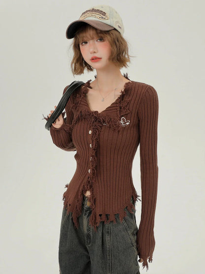 スリムアメリカンタッセルレトロカーディガンブレストシングル