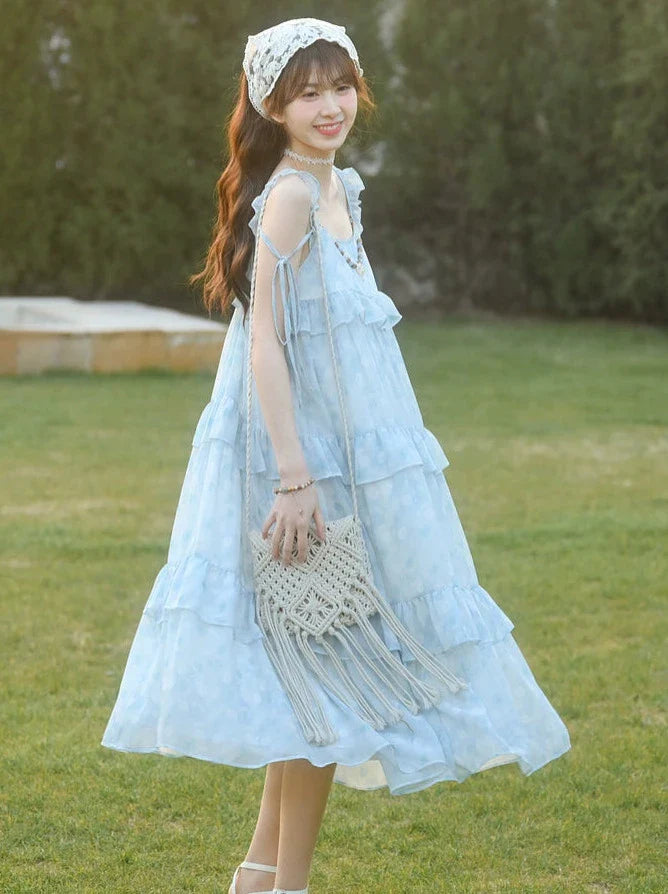 フェアリールーズドレス ブルー レース フローラル