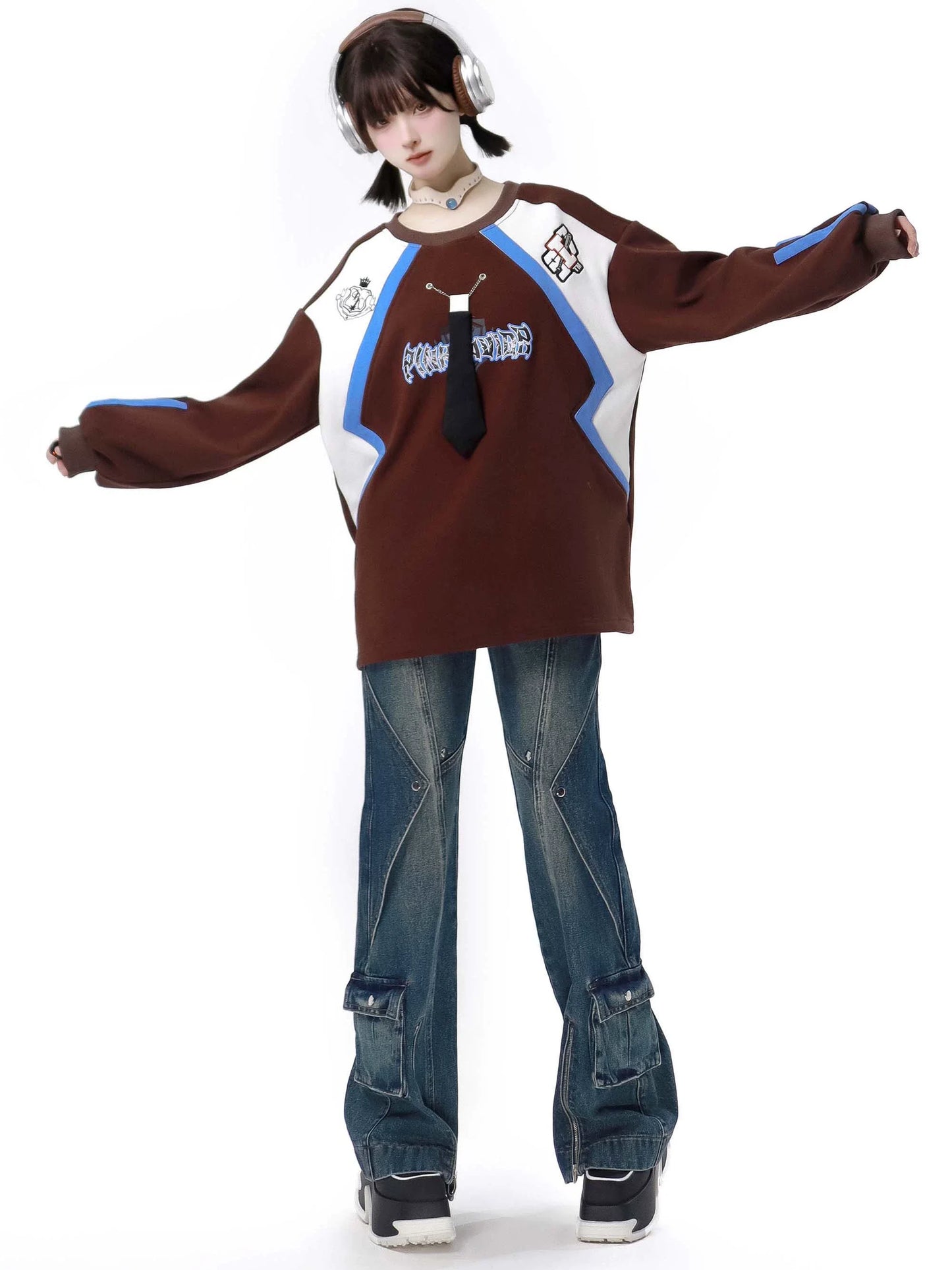 Farbe Sweatshirt American Retro Loose Contrast