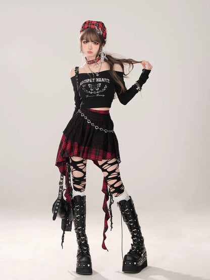 ショートTシャツ オフショルダー ロング スリム ブラック スリーブ