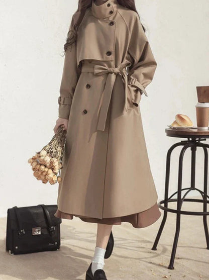 トレンチコート レトロスタイル ブリティッシュカーキ エレガント