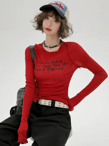 Letter American Slim Design Red T Short Long Cut