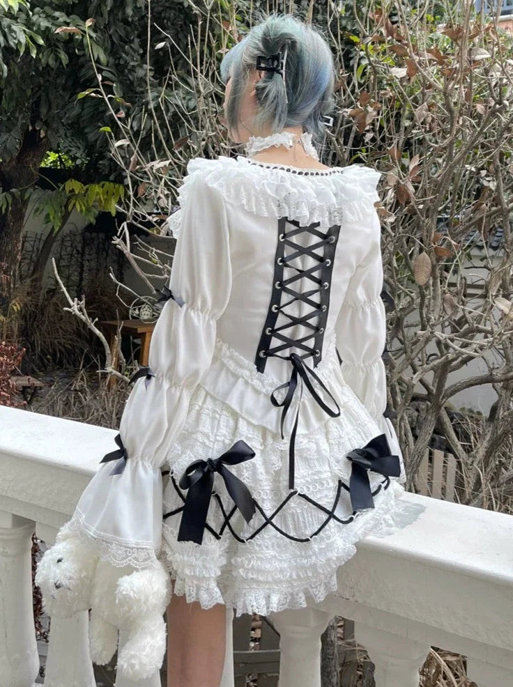 Spitzen-Taillen-Top mit Ärmeln, französischer Retro-Puffärmel