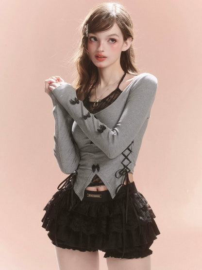 Oberteil mit Schnürung, Schlitz an der Seite und Schleife