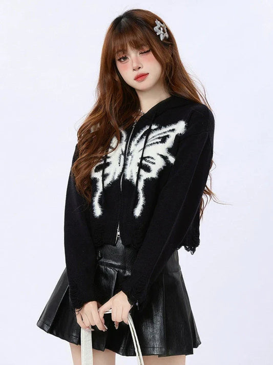 Amerikanischer Strickcardigan Foodie Double Butterfly Zip