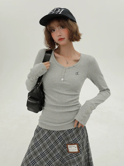 V-Ausschnitt Retro T American Long