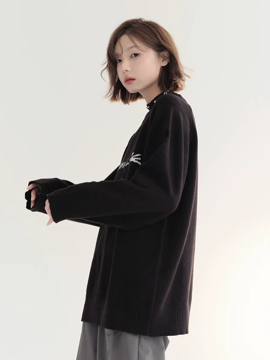 Neck Loose Sweater Round Logo Casual
